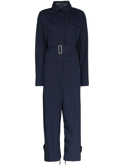 Moncler Tuta Belted Cotton-blend Taffeta Jumpsuit In Navy Blue