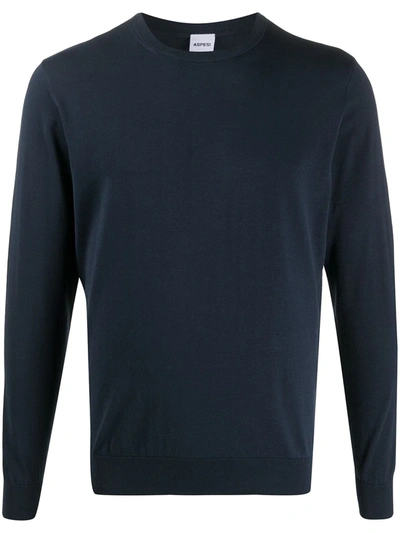 Aspesi Fine Knit Round Neck Jumper In Dark Blue