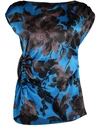 DRIES VAN NOTEN BLACK AND BLUE CETO GATHERED FLORAL TOP