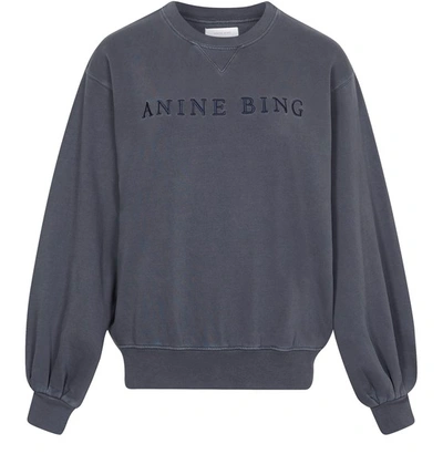 Anine Bing Esme Logo-embroidered Cotton-jersey Jumper In Washed Indigo
