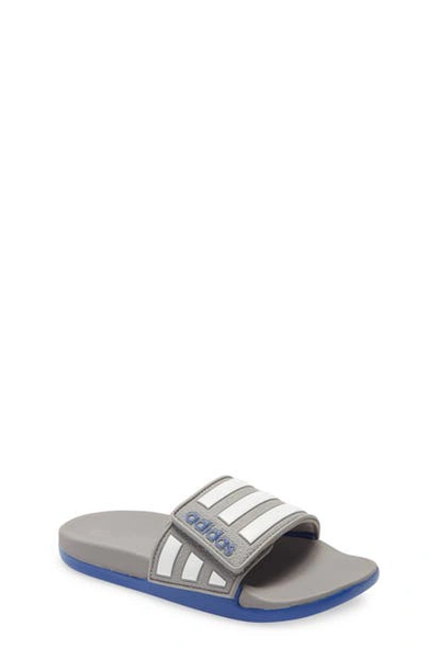 Adidas Originals Adilette Comfort Slide Sandal In Dove Grey/ White/ Blue