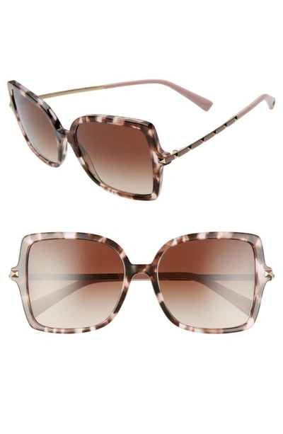 Valentino 56mm Rockstud Butterfly Sunglasses In Light Brown Gradient Dark Brown