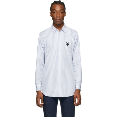 Comme Des Garçons Play Embroidered Heart Striped Shirt In Blue