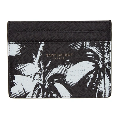 Saint Laurent Black & White Leather Cardholder Plams Print