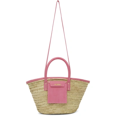 Jacquemus Beige & Pink 'le Panier Soleil' Tote In Beige,fuchsia