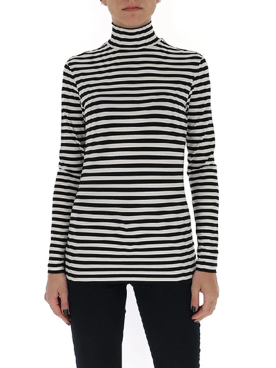 Burberry Striped Crepe Jersey Turtleneck Top In Black