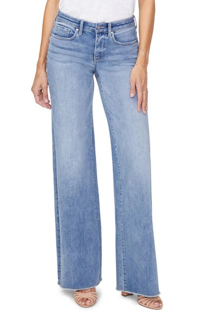 Nydj Teresa High-rise Frayed Wide Jeans In Clean Brookes