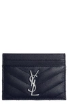 Saint Laurent Monogram Grained-leather Cardholder In Blue