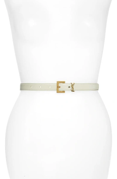 Saint Laurent Ysl Monogram Leather Belt In Cream / Bronze