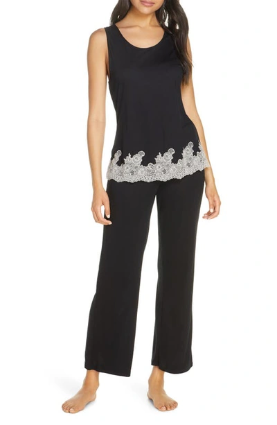 Natori Luxe Shangri-la Tank Pajamas In Black/ Cocoon