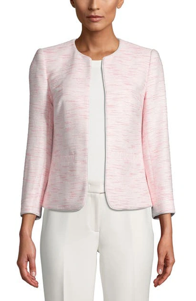 Anne Klein Etched Tweed Jacket In Anne White/ Cherry Blossom