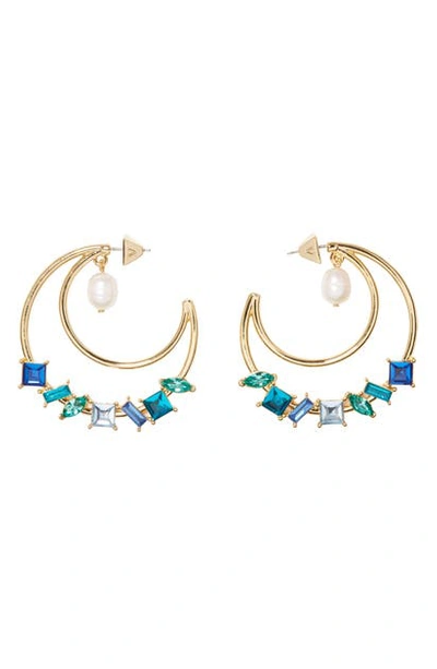 Vince Camuto Hoop Earrings In Gold/blue Multi/ivory Pearl