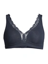 Hanro Cotton Lace Wire-free Soft Cup Bra In Navy