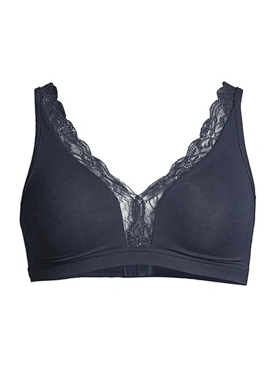 Hanro Cotton Lace Wire-free Soft Cup Bra In Navy