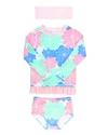 RUFFLEBUTTS PASTEL PETALS LONG SLEEVE RASH GUARD BIKINI W/ HEADBAND,PROD230760169