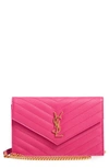 Saint Laurent 'small Mono' Leather Wallet On A Chain In Shocking Pink