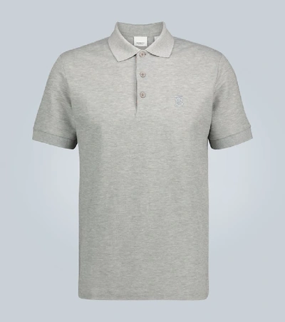 Burberry Logo Embroidery Cotton-piqué Polo Shirt In Grey