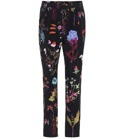 Stella Mccartney Floral High-rise Slim Silk Trousers In Black