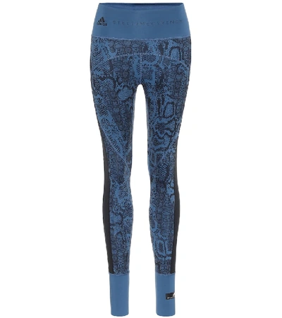 Adidas By Stella Mccartney Snake-print High-rise Technical Jersey Leggings In Vista Blue