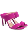 JIMMY CHOO HIRA 85 SUEDE SANDALS,P00457636