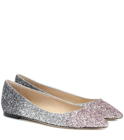 Jimmy Choo Romy Glitter-effect Ballerina Shoes In Silver