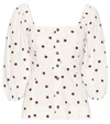 Ganni Polka Dot Puff-sleeve Poplin Top In White