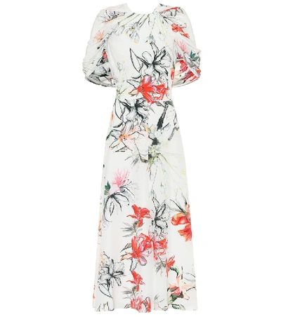 Alexander Mcqueen Gathered Cape Back Floral Crepe De Chine Maxi Dress In Ivory Mix
