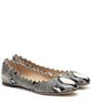 Chloé Lauren Scalloped Snake-effect Leather Ballet Flats In Black