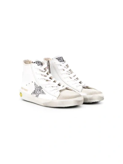 Golden Goose Kids' Francy皮革高帮运动鞋 In White