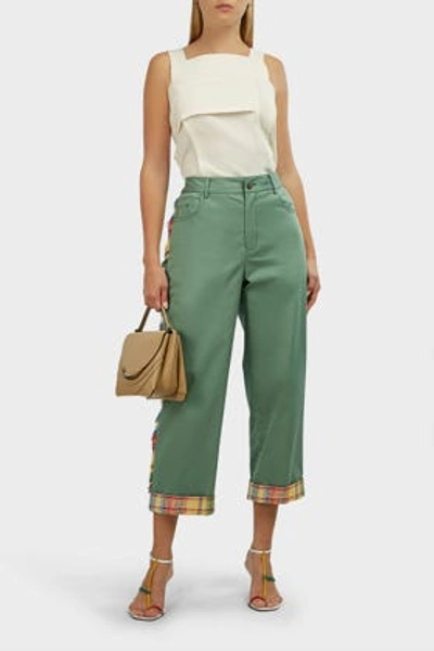 Monse Plaid-hem Fringed Cropped Trousers In Green And Plaid