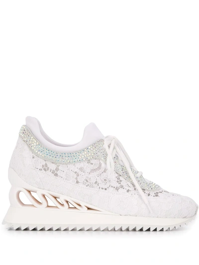 Le Silla Embellished Lace Detail Sneakers In White