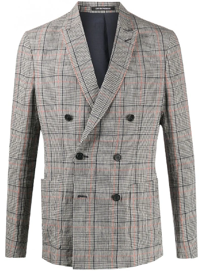 Emporio Armani Plaid Double-breasted Suit Jacket In Blue