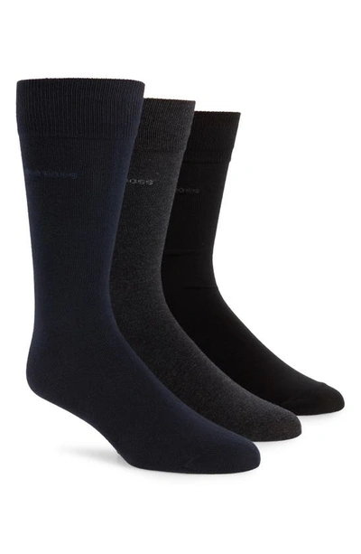 Hugo Boss Unicolor Logo Socks - Pack Of 3 In Navy/gray/black