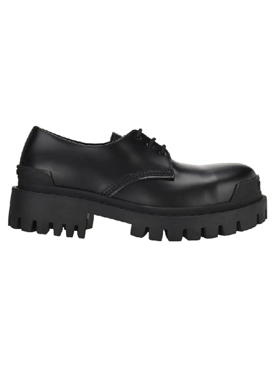 Balenciaga Strike Tread-sole Leather Derby Shoes In Black