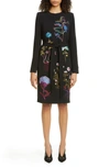 STELLA MCCARTNEY FLORAL EMBROIDERED LONG SLEEVE STRETCH CADY DRESS,600537SCA06
