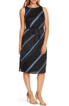 VINCE CAMUTO GEO DIAGONAL BELTED MIDI DRESS,9120925