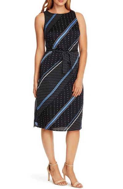 Vince Camuto Geo Diagonal Belted Midi Dress In Night Navy