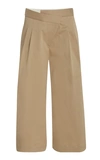 MONSE CROPPED PLEATED STRETCH-COTTON WIDE-LEG PANTS,784378