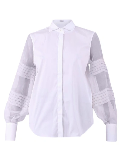 Brunello Cucinelli Cotton And Silk Shirt In Bianco