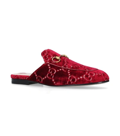 Gucci 10mm Princetown Gg Supreme Velvet Mules In Red,beige