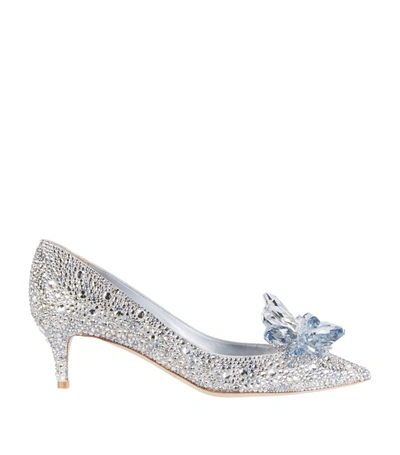 Jimmy Choo Allure 50 Crystal-embellished Kitten Pumps With Crystal Brooch In Silver