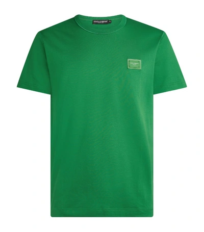 Dolce & Gabbana Cotton T-shirt With Logoed Plaque In Green