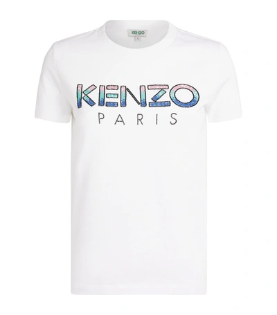 Kenzo Sequined Logo Crewneck T-shirt In White