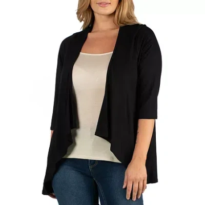 24seven Comfort Apparel 24/7 Comfort Apparel 3/4 Length Sleeve Open Cardigan In Black