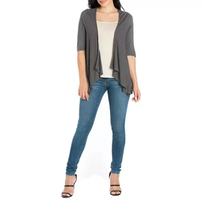 24seven Comfort Apparel 24/7 Comfort Apparel 3/4 Length Sleeve Open Cardigan In Black