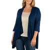 24seven Comfort Apparel 24/7 Comfort Apparel 3/4 Length Sleeve Open Cardigan In Blue