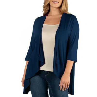 24seven Comfort Apparel 24/7 Comfort Apparel 3/4 Length Sleeve Open Cardigan In Blue