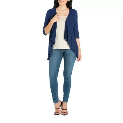 24seven Comfort Apparel 24/7 Comfort Apparel 3/4 Length Sleeve Open Cardigan In Blue