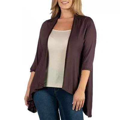 24seven Comfort Apparel 24/7 Comfort Apparel 3/4 Length Sleeve Open Cardigan In Brown