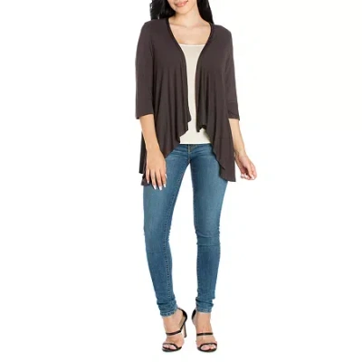 24seven Comfort Apparel 24/7 Comfort Apparel 3/4 Length Sleeve Open Cardigan In Brown